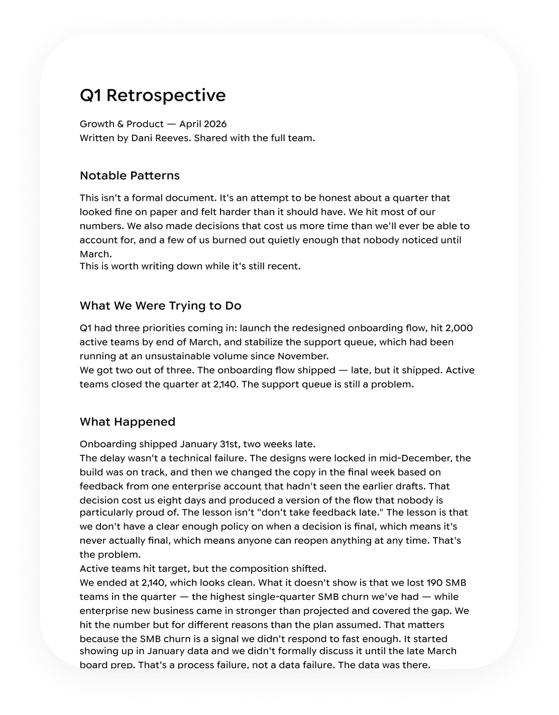Q1 retrospective document